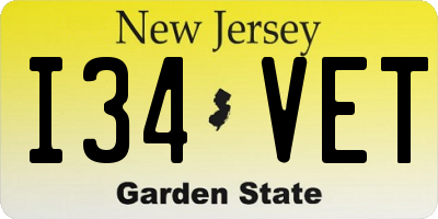 NJ license plate I34VET