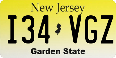 NJ license plate I34VGZ