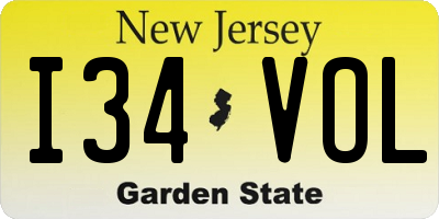NJ license plate I34VOL