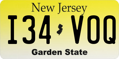 NJ license plate I34VOQ