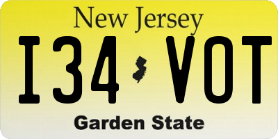 NJ license plate I34VOT
