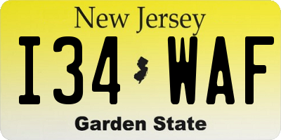 NJ license plate I34WAF