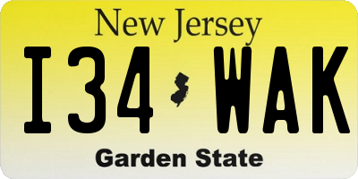 NJ license plate I34WAK