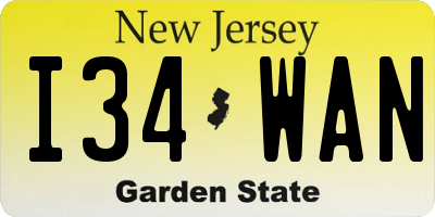 NJ license plate I34WAN