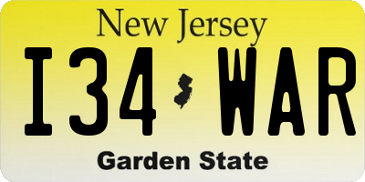 NJ license plate I34WAR