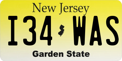 NJ license plate I34WAS