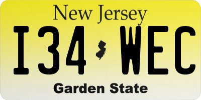 NJ license plate I34WEC