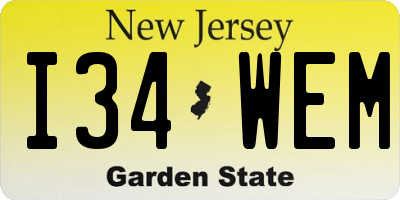 NJ license plate I34WEM