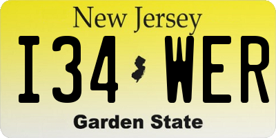 NJ license plate I34WER