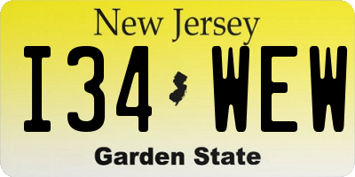 NJ license plate I34WEW