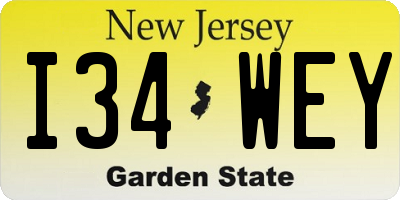 NJ license plate I34WEY
