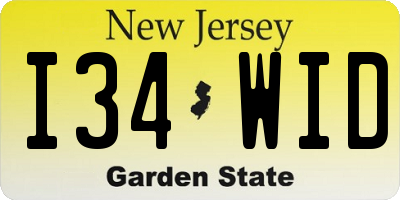 NJ license plate I34WID