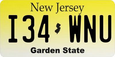NJ license plate I34WNU