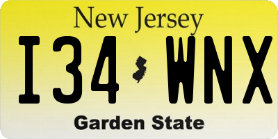 NJ license plate I34WNX