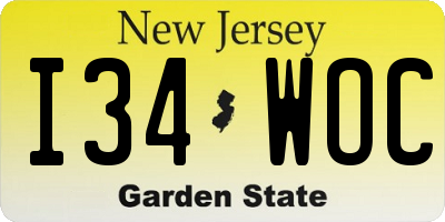 NJ license plate I34WOC