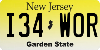 NJ license plate I34WOR