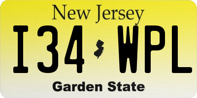 NJ license plate I34WPL