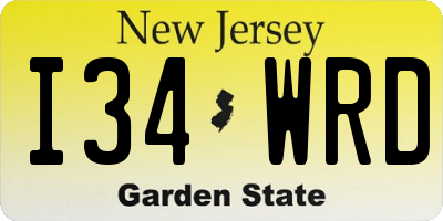 NJ license plate I34WRD