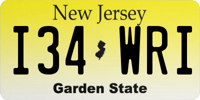 NJ license plate I34WRI