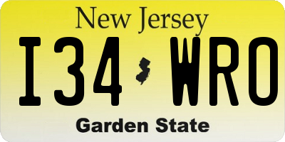 NJ license plate I34WRO