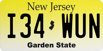 NJ license plate I34WUN