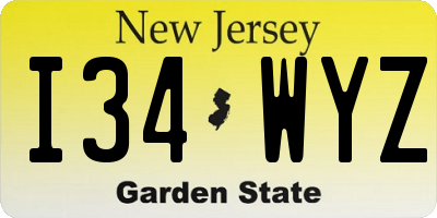 NJ license plate I34WYZ