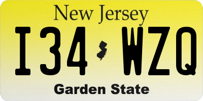 NJ license plate I34WZQ