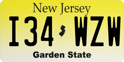 NJ license plate I34WZW