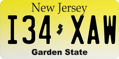 NJ license plate I34XAW