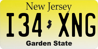 NJ license plate I34XNG