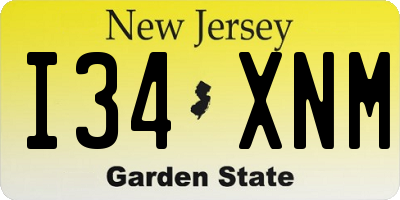 NJ license plate I34XNM