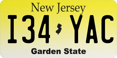 NJ license plate I34YAC