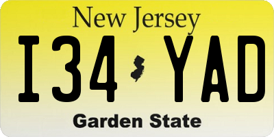 NJ license plate I34YAD