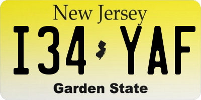 NJ license plate I34YAF