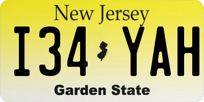 NJ license plate I34YAH