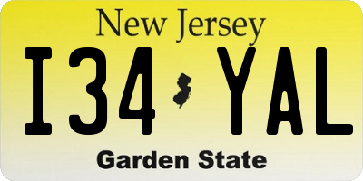 NJ license plate I34YAL