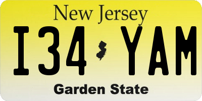 NJ license plate I34YAM