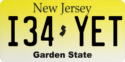NJ license plate I34YET