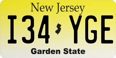 NJ license plate I34YGE