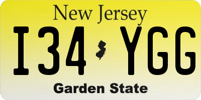 NJ license plate I34YGG