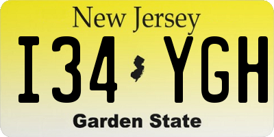 NJ license plate I34YGH