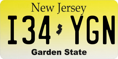 NJ license plate I34YGN