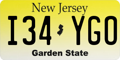 NJ license plate I34YGO