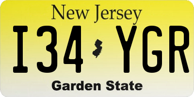 NJ license plate I34YGR