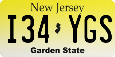 NJ license plate I34YGS