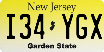 NJ license plate I34YGX
