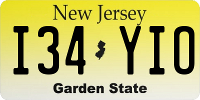 NJ license plate I34YIO