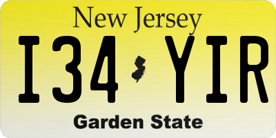 NJ license plate I34YIR