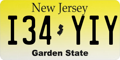 NJ license plate I34YIY