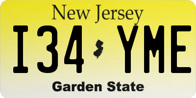 NJ license plate I34YME